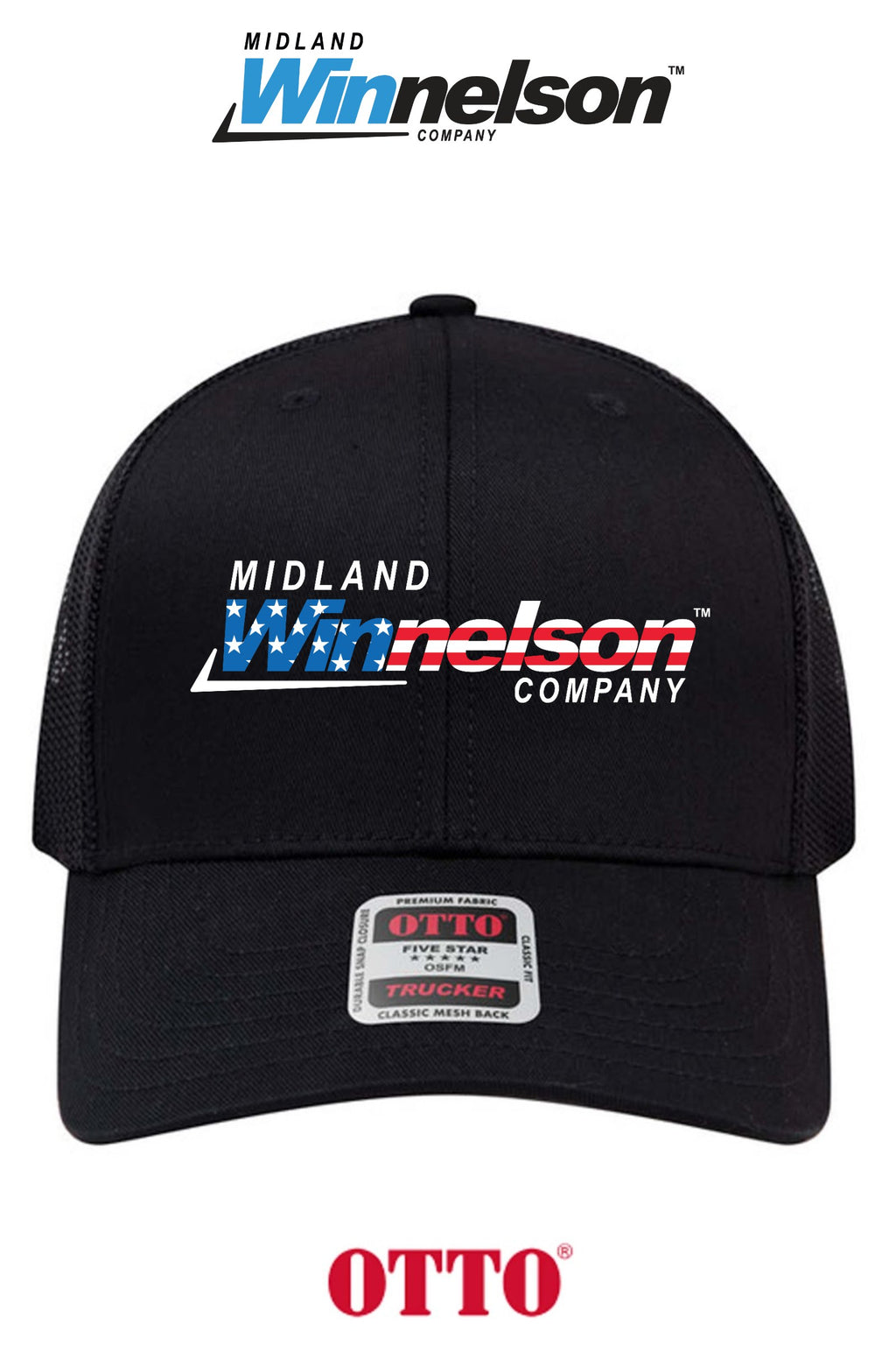 **BULK BUY SPECIAL** OTTO CAP® 6 Panel Mid Profile Mesh Back Trucker Hat - Midland Winnelson - Patriot