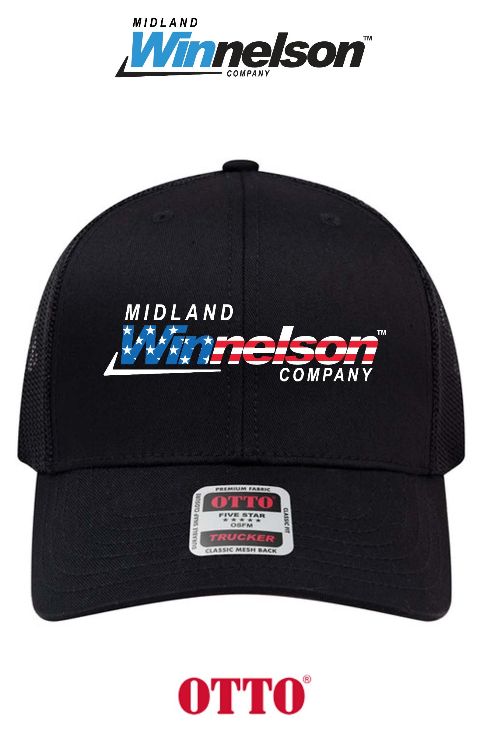 **BULK BUY SPECIAL** OTTO CAP® 6 Panel Mid Profile Mesh Back Trucker Hat - Midland Winnelson - Patriot