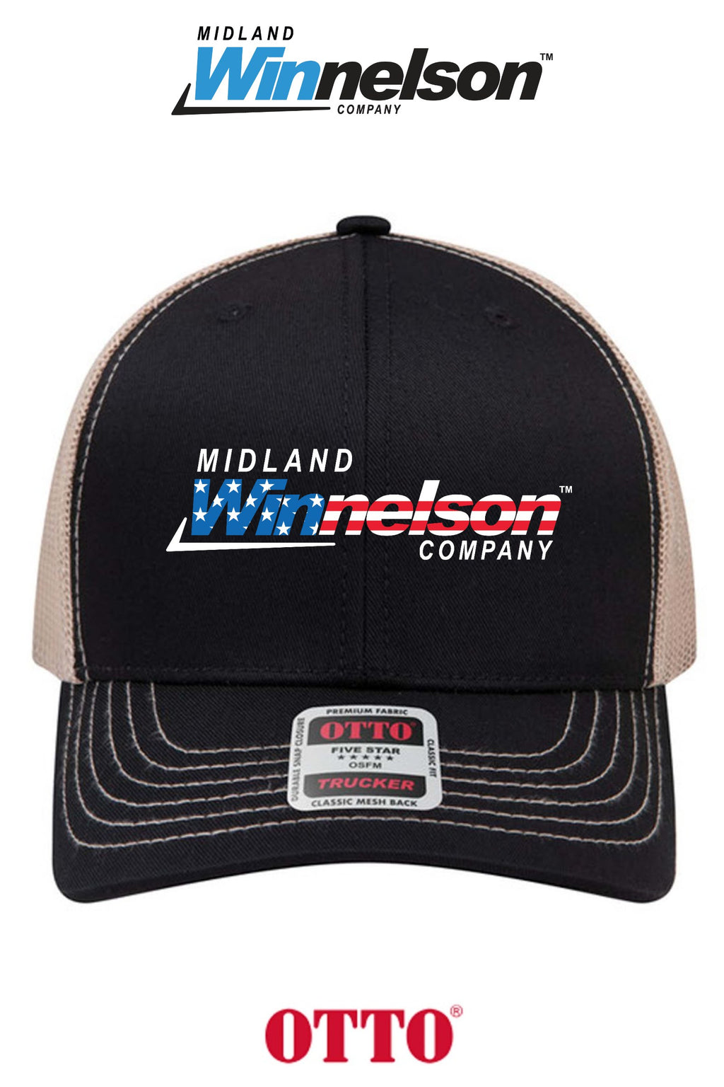 **BULK BUY SPECIAL** OTTO CAP® 6 Panel Mid Profile Mesh Back Trucker Hat - Midland Winnelson - Patriot