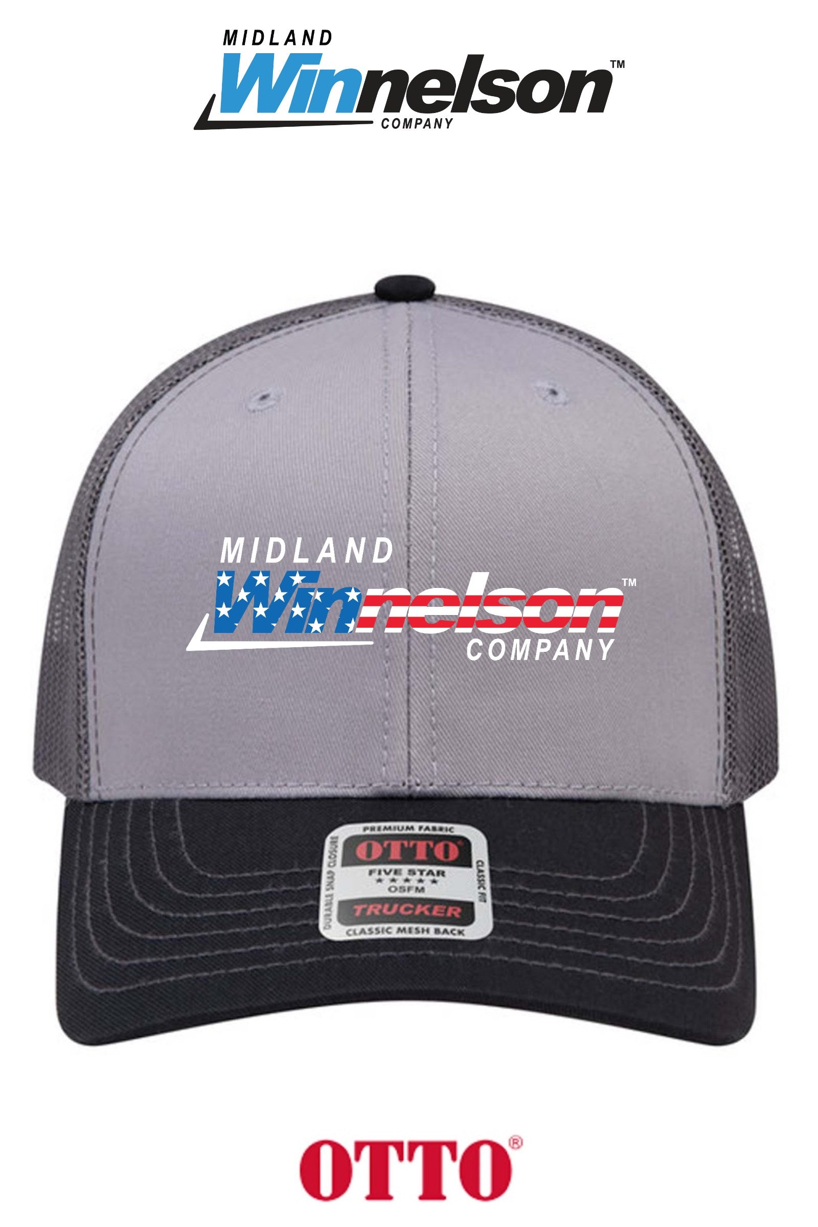 **BULK BUY SPECIAL** OTTO CAP® 6 Panel Mid Profile Mesh Back Trucker Hat - Midland Winnelson - Patriot