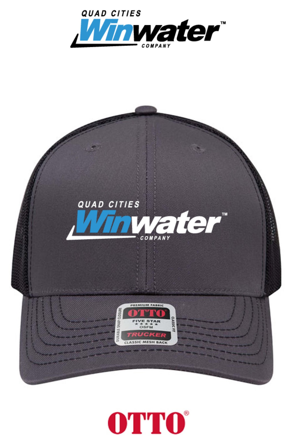 **BULK BUY SPECIAL** OTTO CAP® 6 Panel Mid Profile Mesh Back Trucker Hat - Quad Cities Winwater