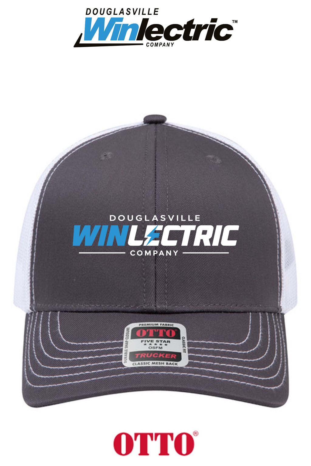 **BULK BUY SPECIAL** OTTO CAP® 6 Panel Mid Profile Mesh Back Trucker Hat - Douglasville Winlectric