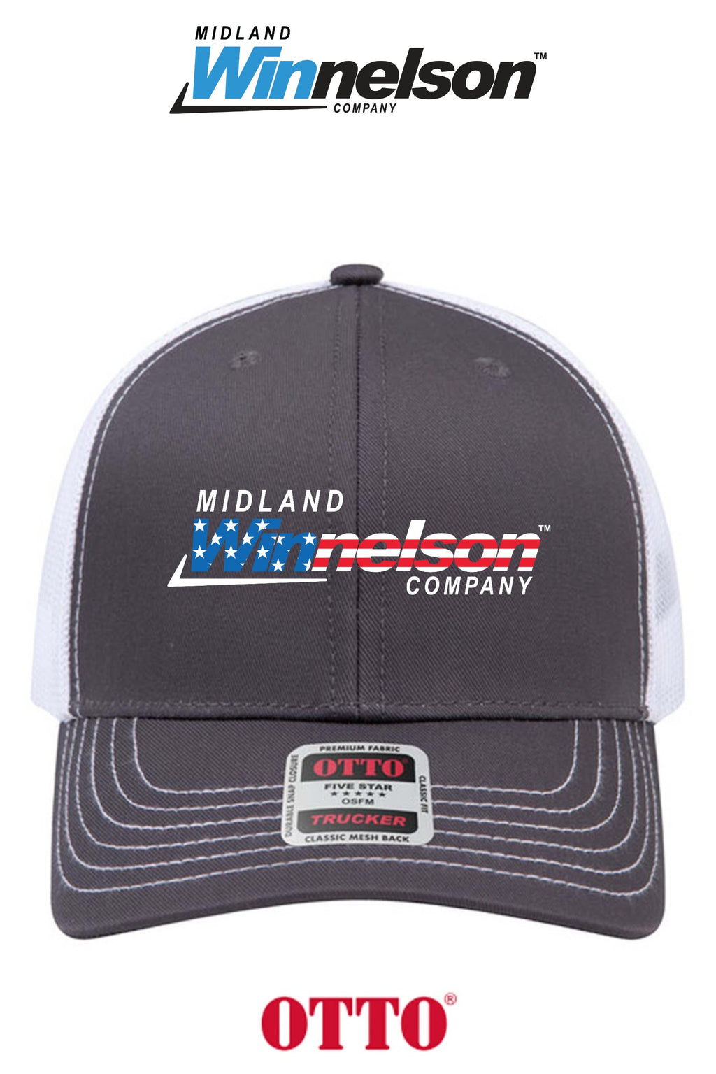 **BULK BUY SPECIAL** OTTO CAP® 6 Panel Mid Profile Mesh Back Trucker Hat - Midland Winnelson - Patriot