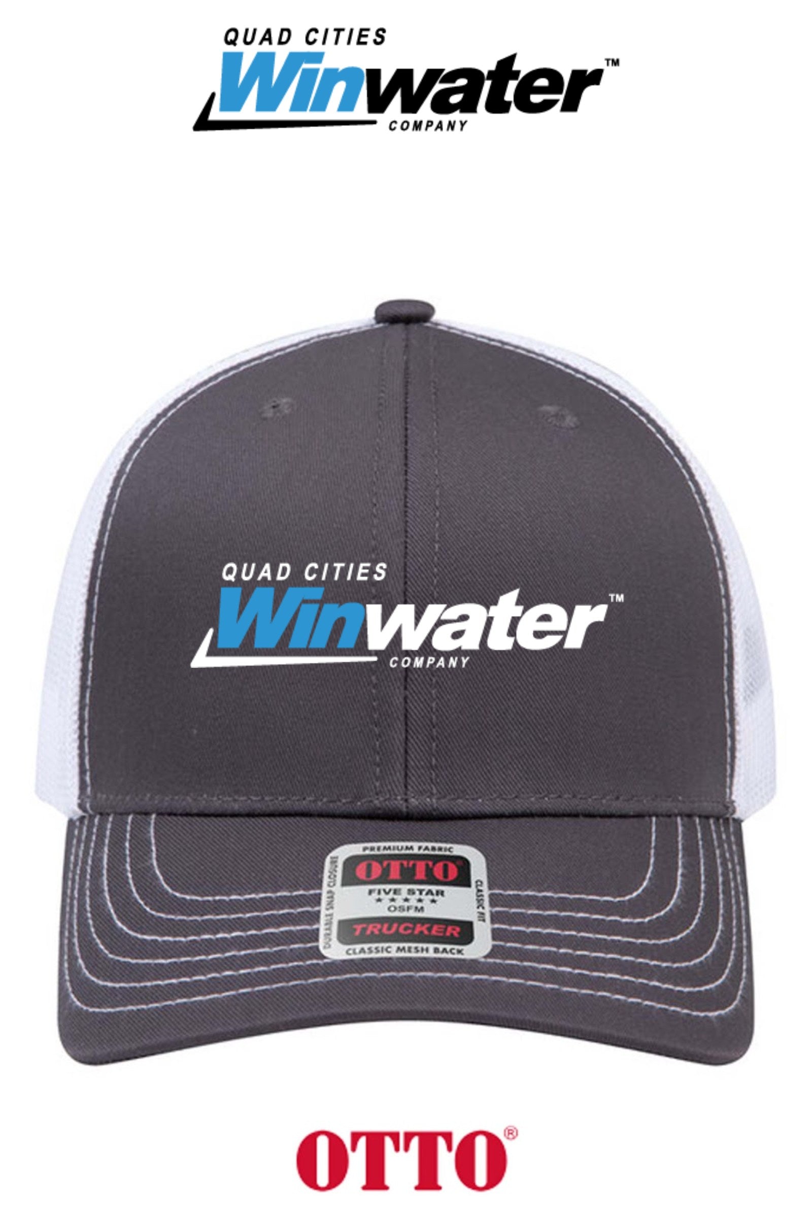**BULK BUY SPECIAL** OTTO CAP® 6 Panel Mid Profile Mesh Back Trucker Hat - Quad Cities Winwater