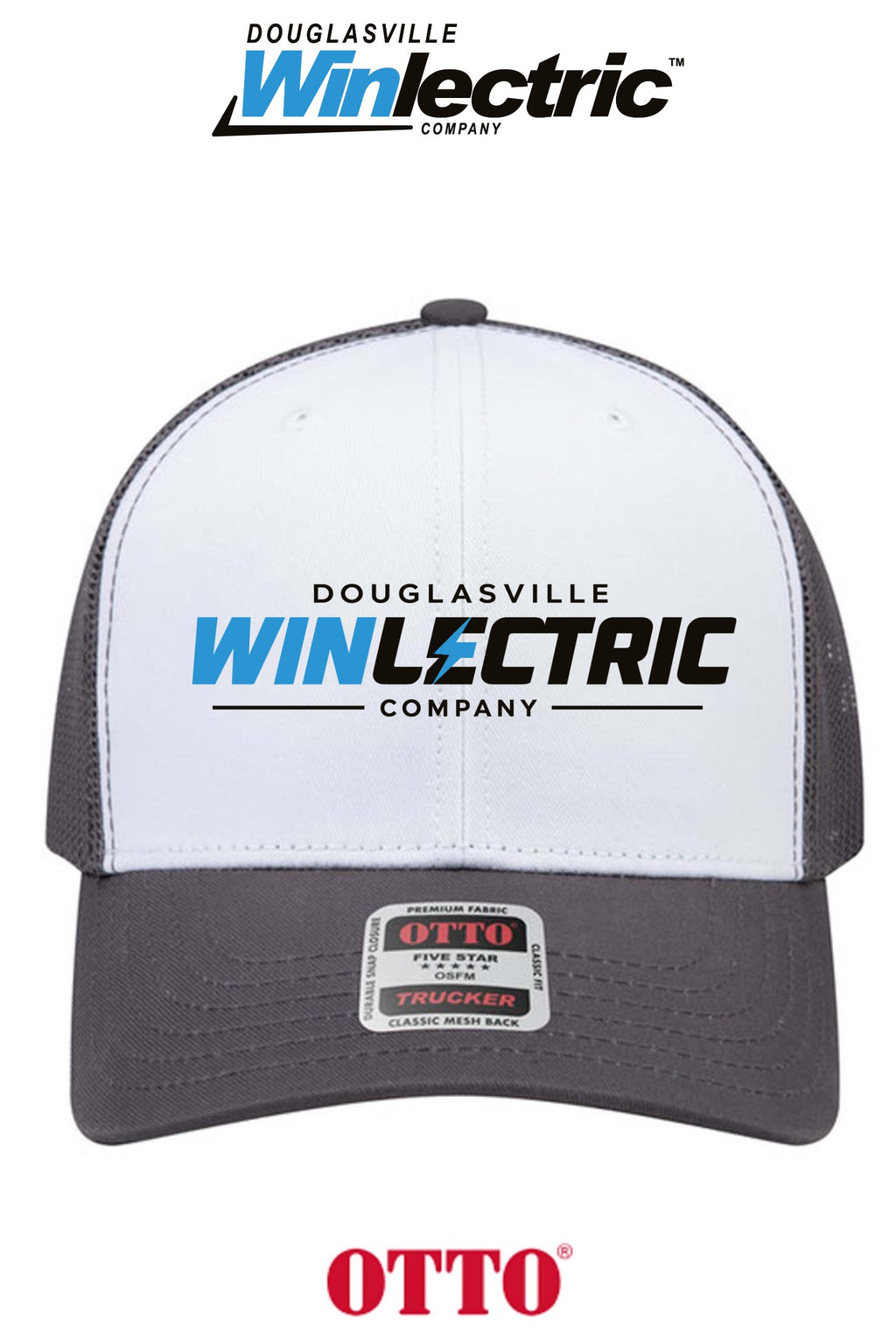 **BULK BUY SPECIAL** OTTO CAP® 6 Panel Mid Profile Mesh Back Trucker Hat - Douglasville Winlectric