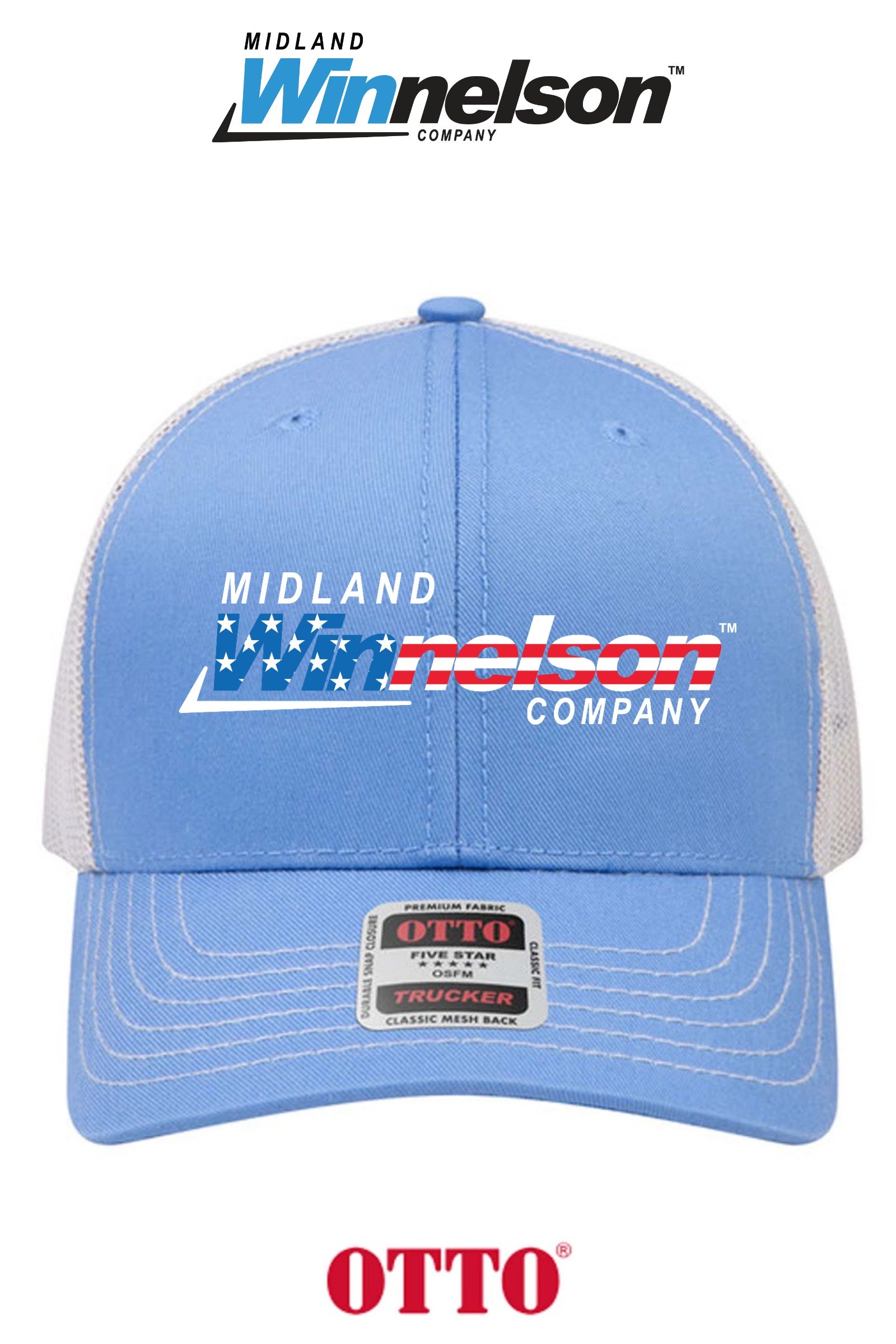 **BULK BUY SPECIAL** OTTO CAP® 6 Panel Mid Profile Mesh Back Trucker Hat - Midland Winnelson - Patriot