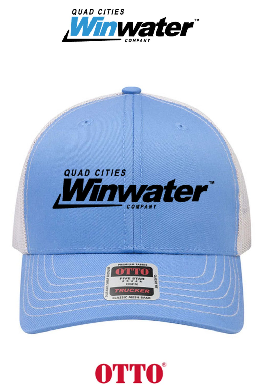 **BULK BUY SPECIAL** OTTO CAP® 6 Panel Mid Profile Mesh Back Trucker Hat - Quad Cities Winwater