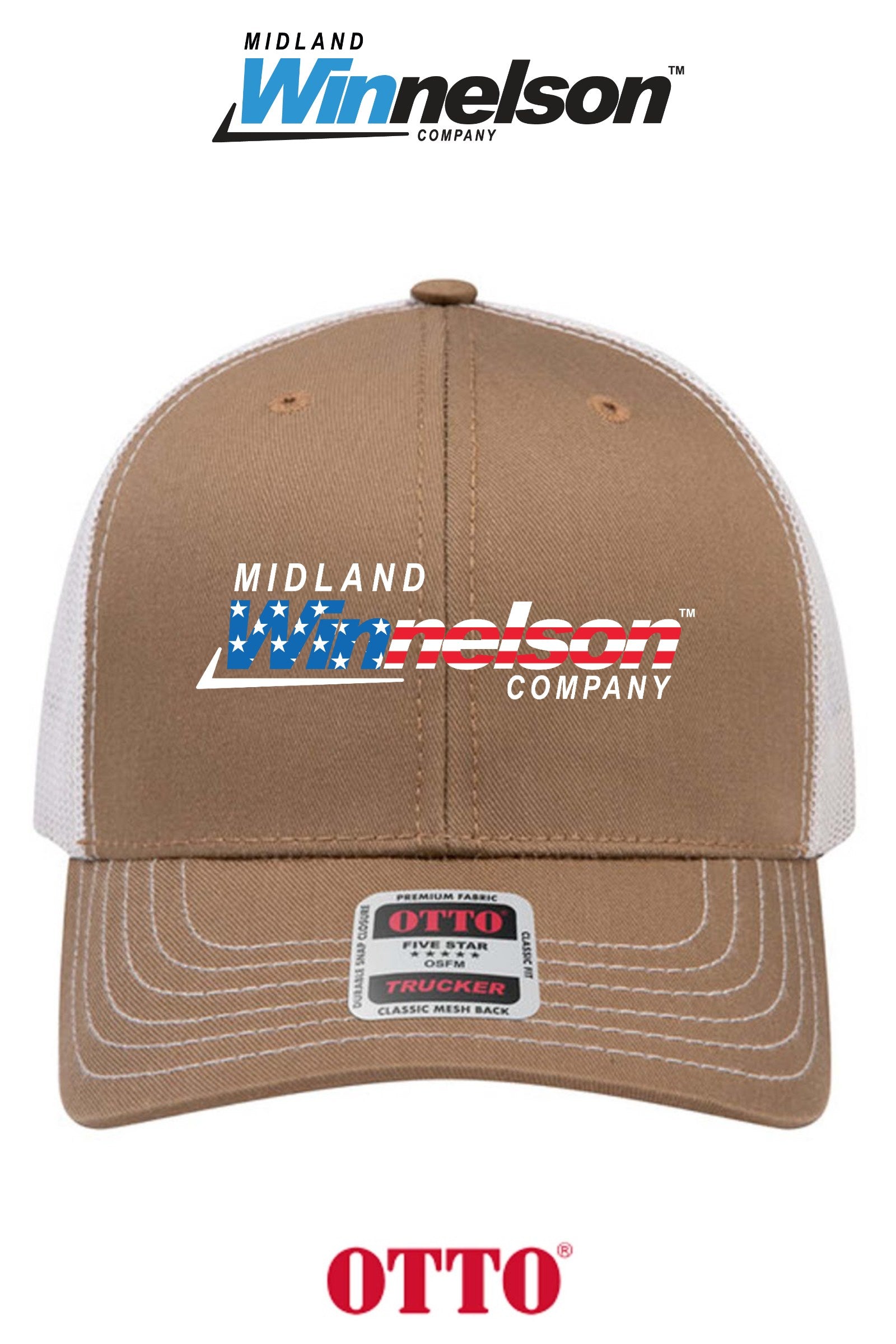 **BULK BUY SPECIAL** OTTO CAP® 6 Panel Mid Profile Mesh Back Trucker Hat - Midland Winnelson - Patriot