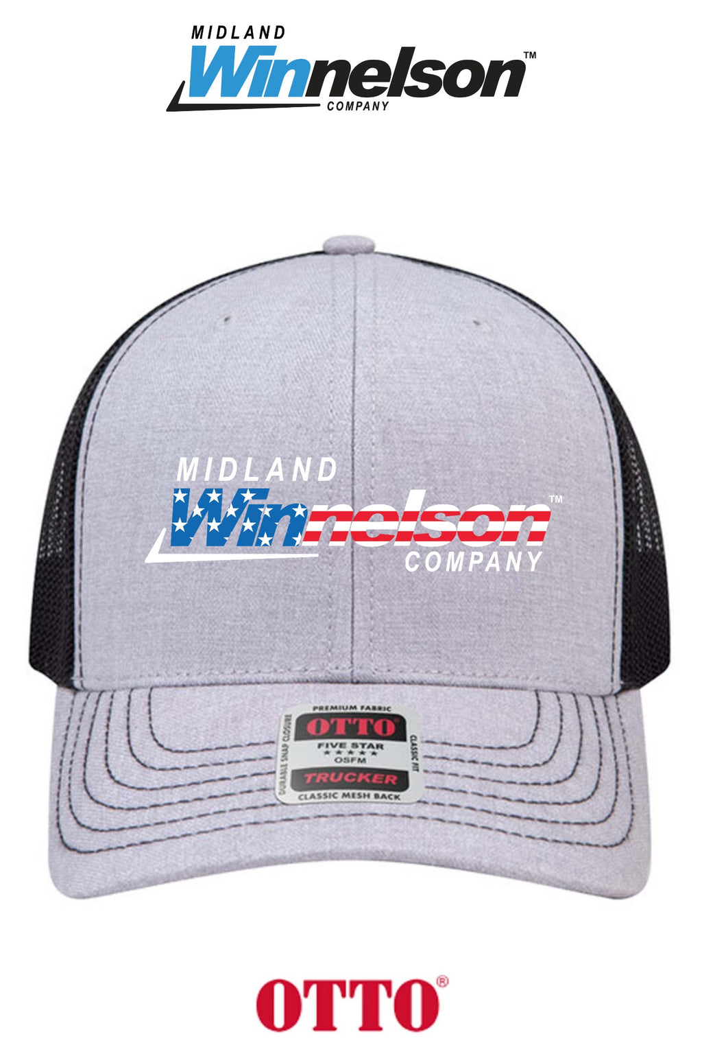 **BULK BUY SPECIAL** OTTO CAP® 6 Panel Mid Profile Mesh Back Trucker Hat - Midland Winnelson - Patriot