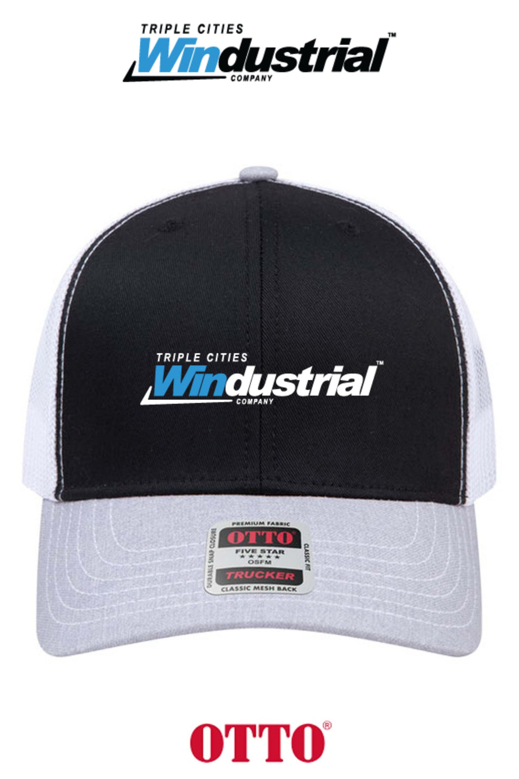 **BULK BUY SPECIAL** OTTO CAP® 6 Panel Mid Profile Mesh Back Trucker Hat - Windustrial Triple Cities