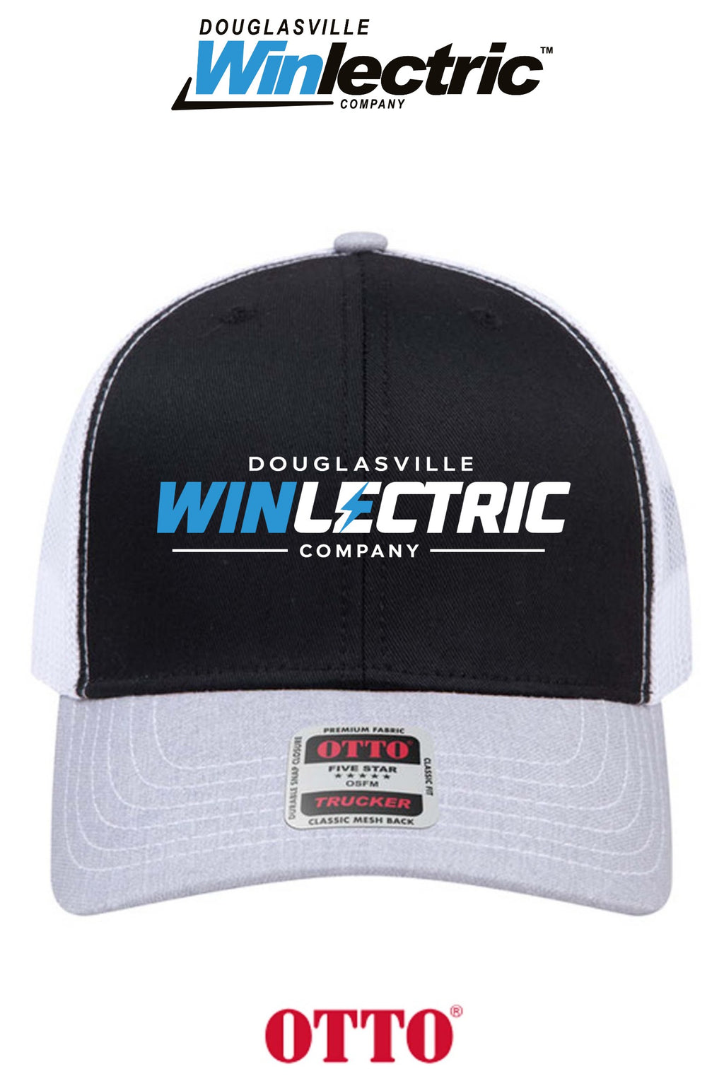**BULK BUY SPECIAL** OTTO CAP® 6 Panel Mid Profile Mesh Back Trucker Hat - Douglasville Winlectric