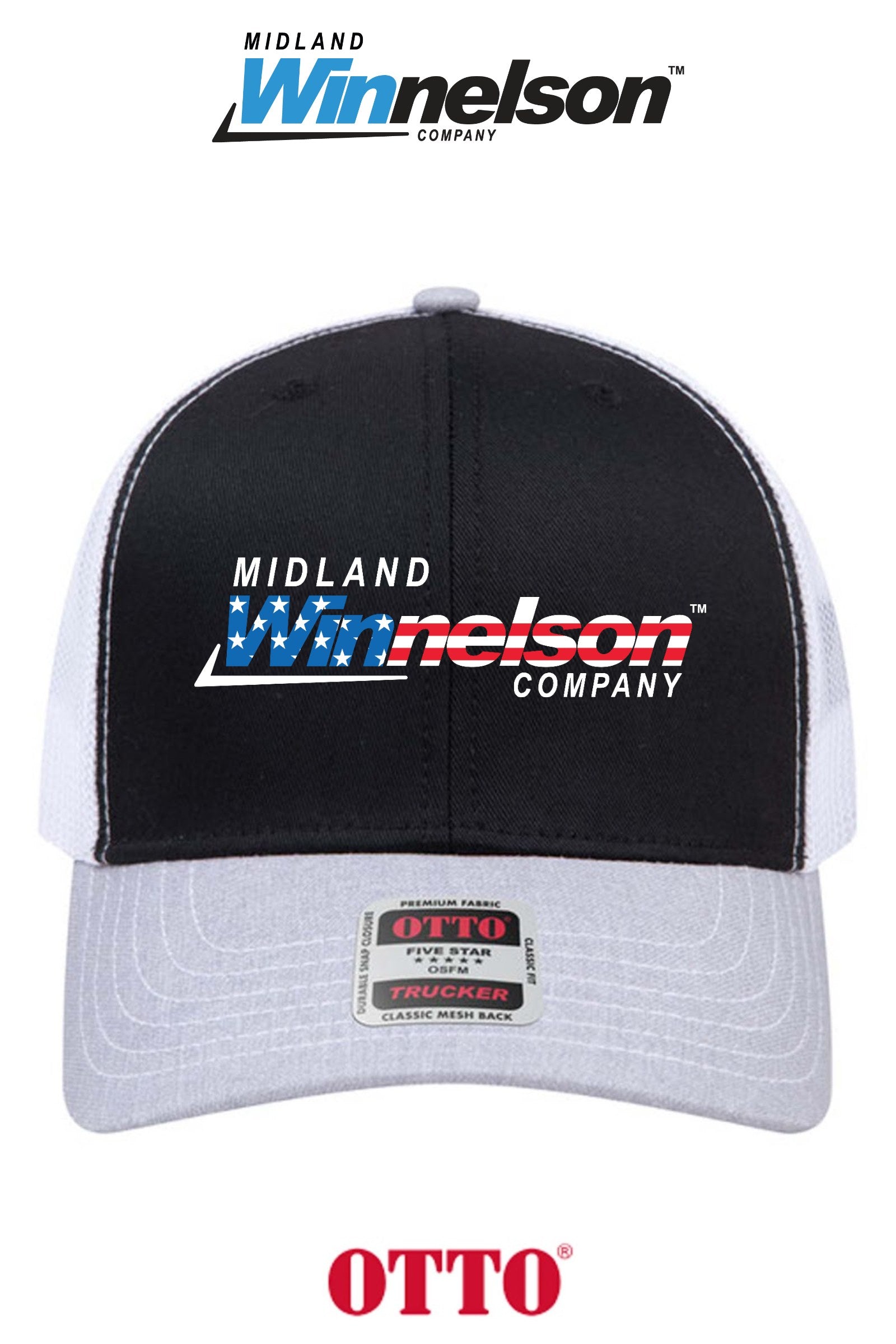 **BULK BUY SPECIAL** OTTO CAP® 6 Panel Mid Profile Mesh Back Trucker Hat - Midland Winnelson - Patriot