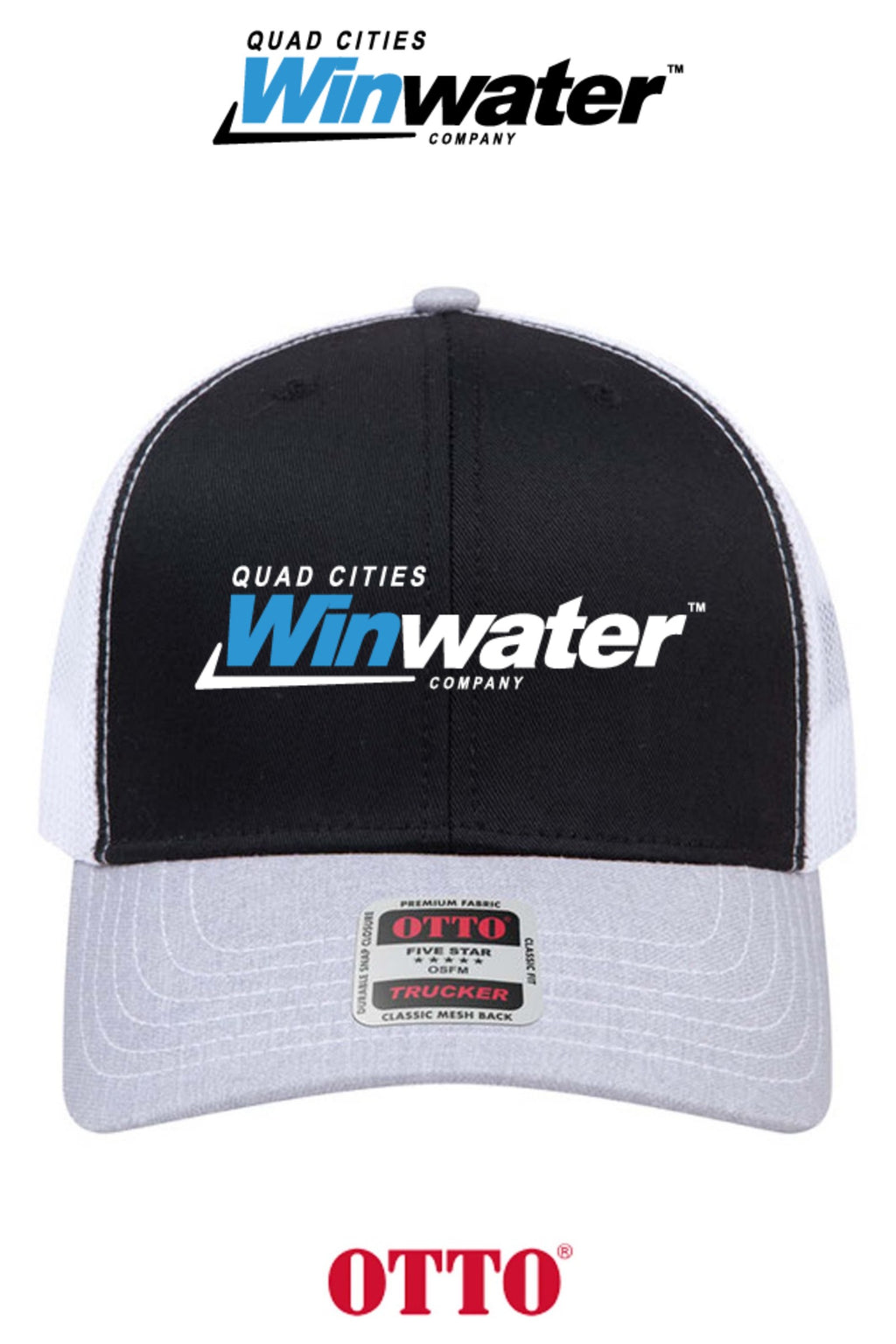 **BULK BUY SPECIAL** OTTO CAP® 6 Panel Mid Profile Mesh Back Trucker Hat - Quad Cities Winwater