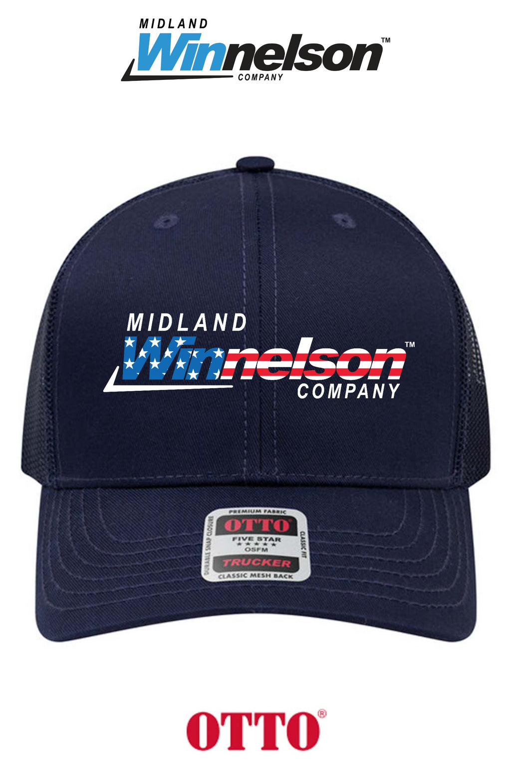 **BULK BUY SPECIAL** OTTO CAP® 6 Panel Mid Profile Mesh Back Trucker Hat - Midland Winnelson - Patriot