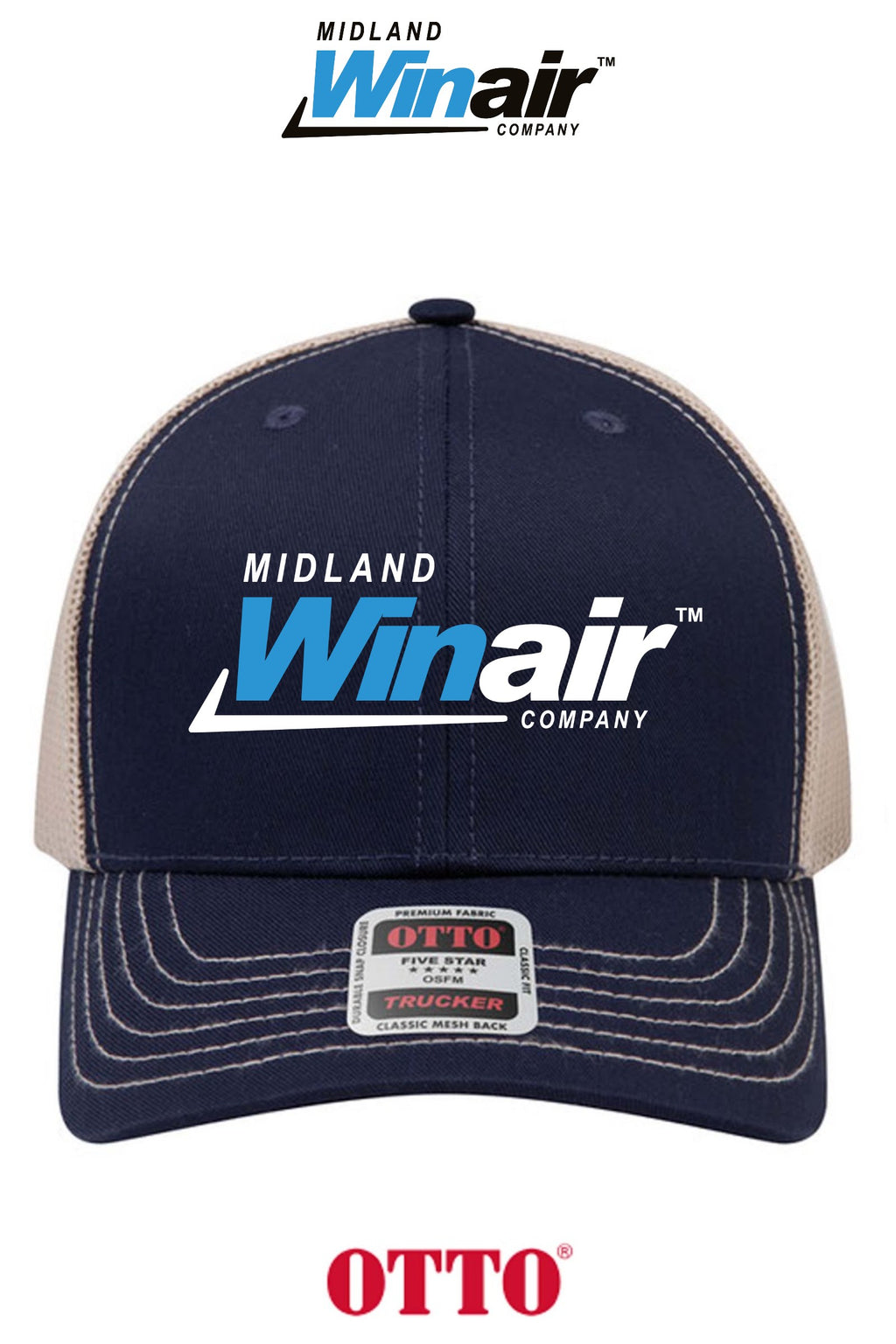 **BULK BUY SPECIAL** OTTO CAP® 6 Panel Mid Profile Mesh Back Trucker Hat - Midland Winair