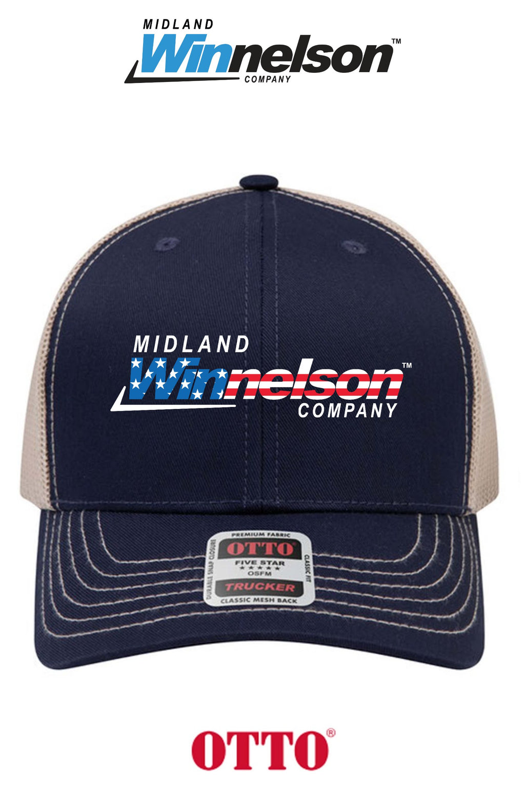 **BULK BUY SPECIAL** OTTO CAP® 6 Panel Mid Profile Mesh Back Trucker Hat - Midland Winnelson - Patriot