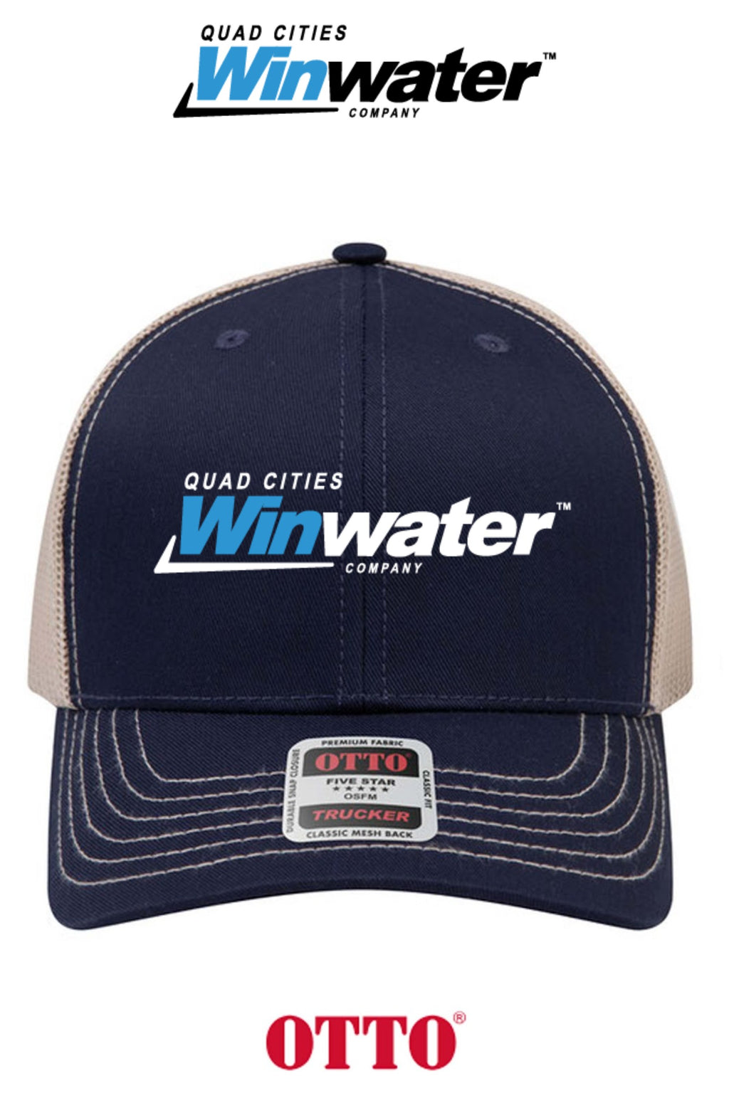 **BULK BUY SPECIAL** OTTO CAP® 6 Panel Mid Profile Mesh Back Trucker Hat - Quad Cities Winwater
