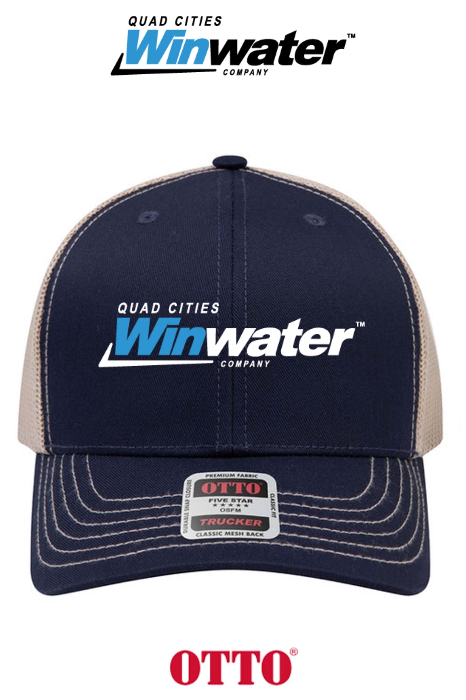 **BULK BUY SPECIAL** OTTO CAP® 6 Panel Mid Profile Mesh Back Trucker Hat - Quad Cities Winwater