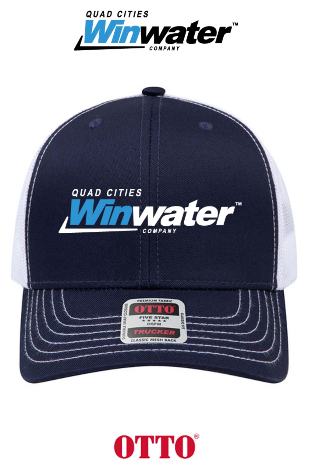 **BULK BUY SPECIAL** OTTO CAP® 6 Panel Mid Profile Mesh Back Trucker Hat - Quad Cities Winwater