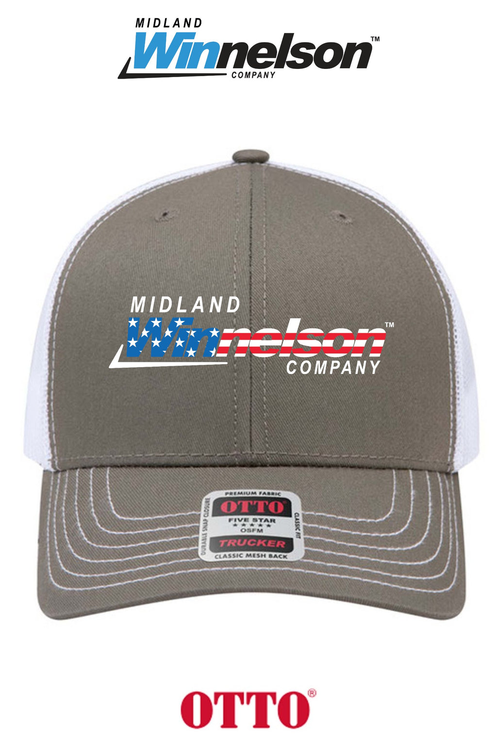 **BULK BUY SPECIAL** OTTO CAP® 6 Panel Mid Profile Mesh Back Trucker Hat - Midland Winnelson - Patriot