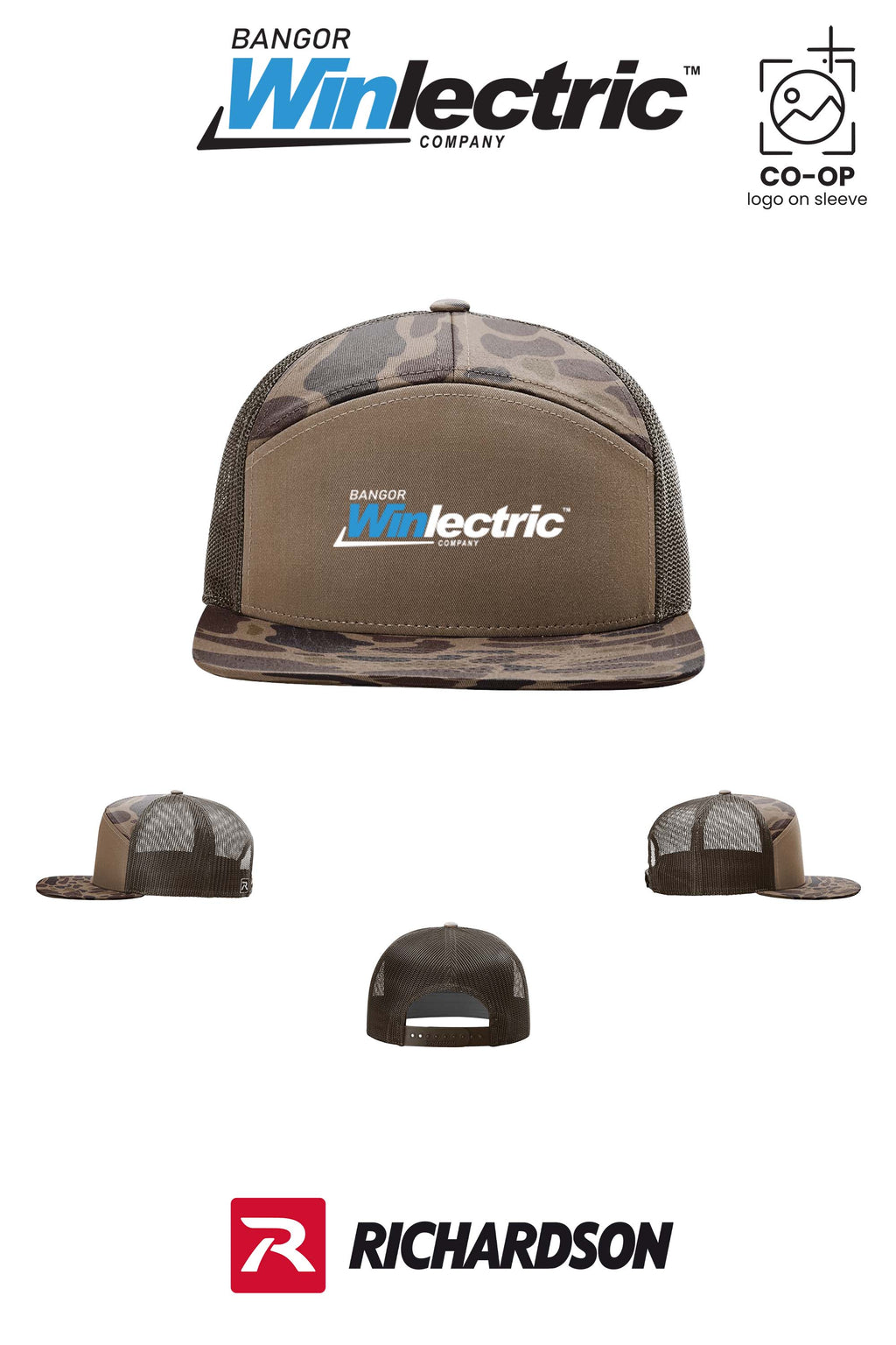 Richardson 168P Printed Seven-Panel Trucker- Winlectric Bangor