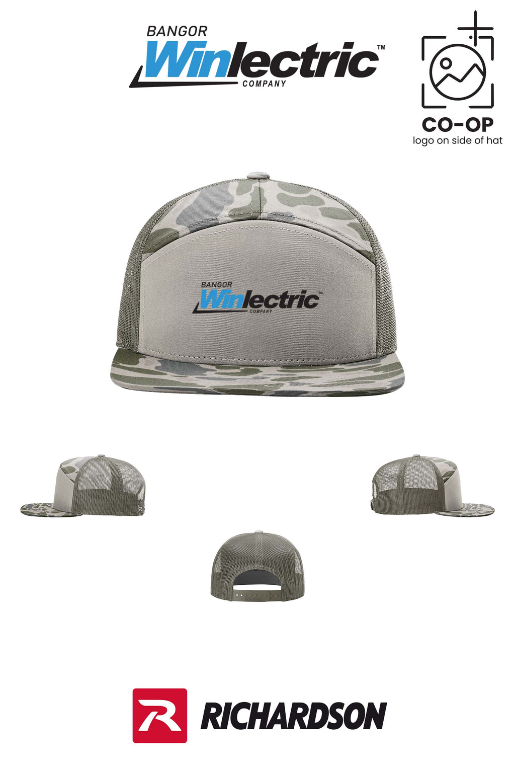 Richardson 168P Printed Seven-Panel Trucker- Winlectric Bangor