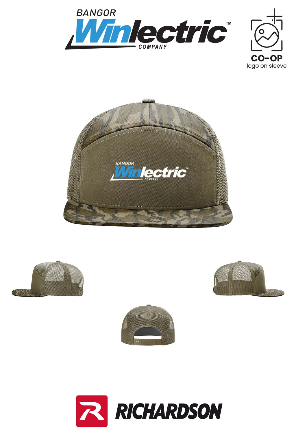 Richardson 168P Printed Seven-Panel Trucker- Winlectric Bangor