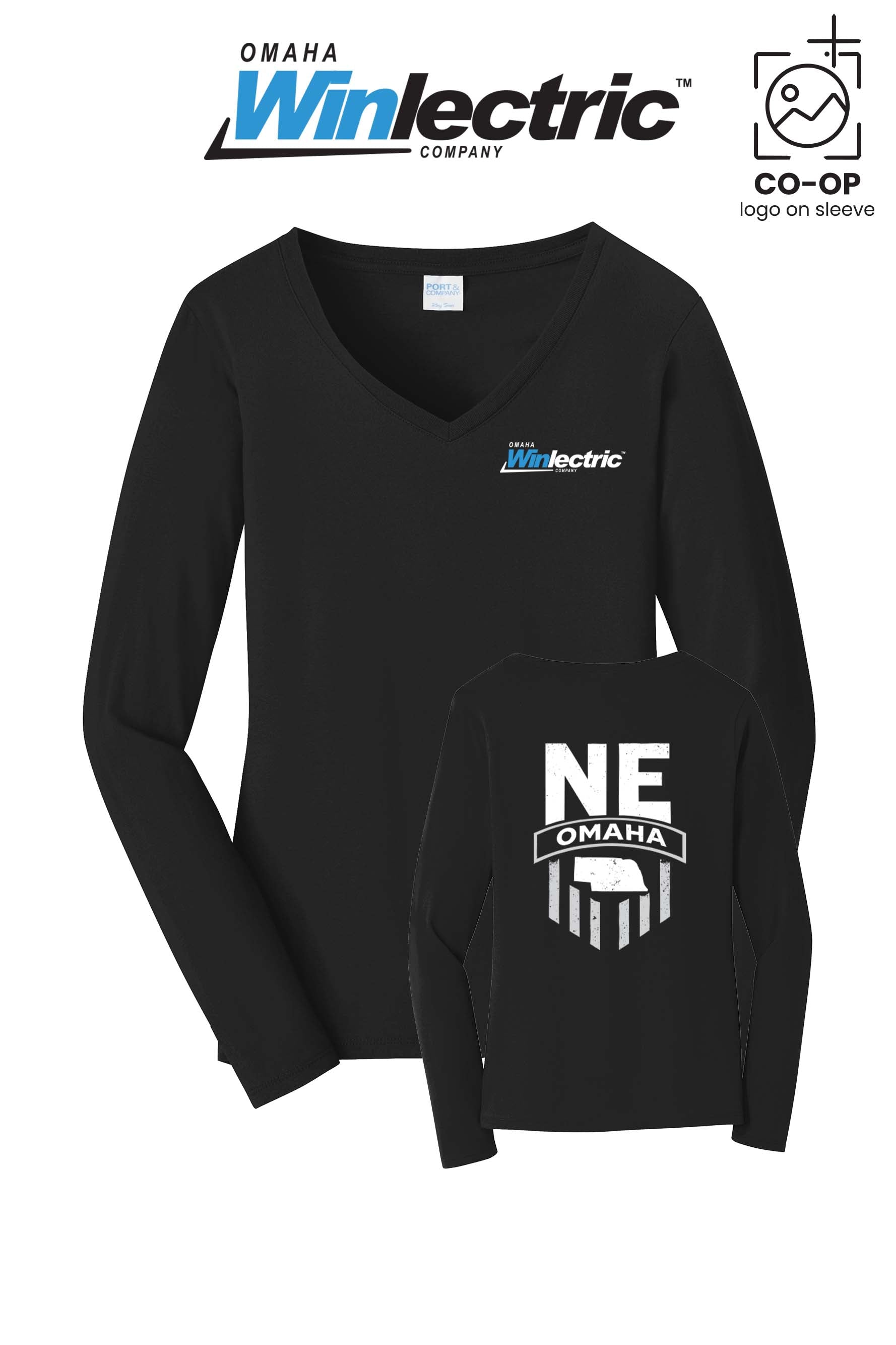 Port & Co™ Womens Long Sleeve Fan Favorite™ V-Neck Tee - Omaha Winlectric