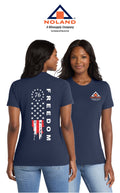 America 250 Port & Co Women's Core Blend Tee - Freedom Tattered Banner - Chesapeake Noland