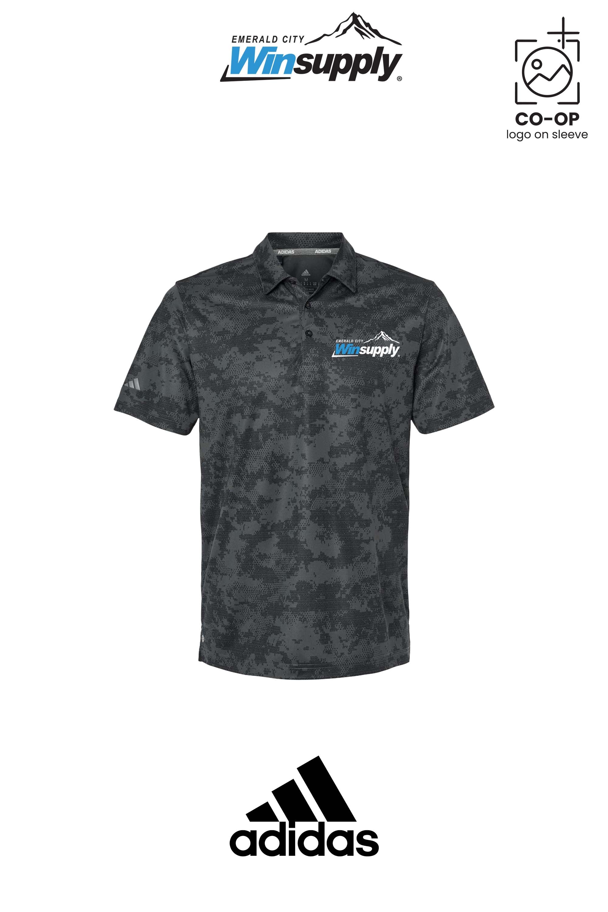 Adidas Mens All Over Camo Print Polo - Winsupply Emerald City