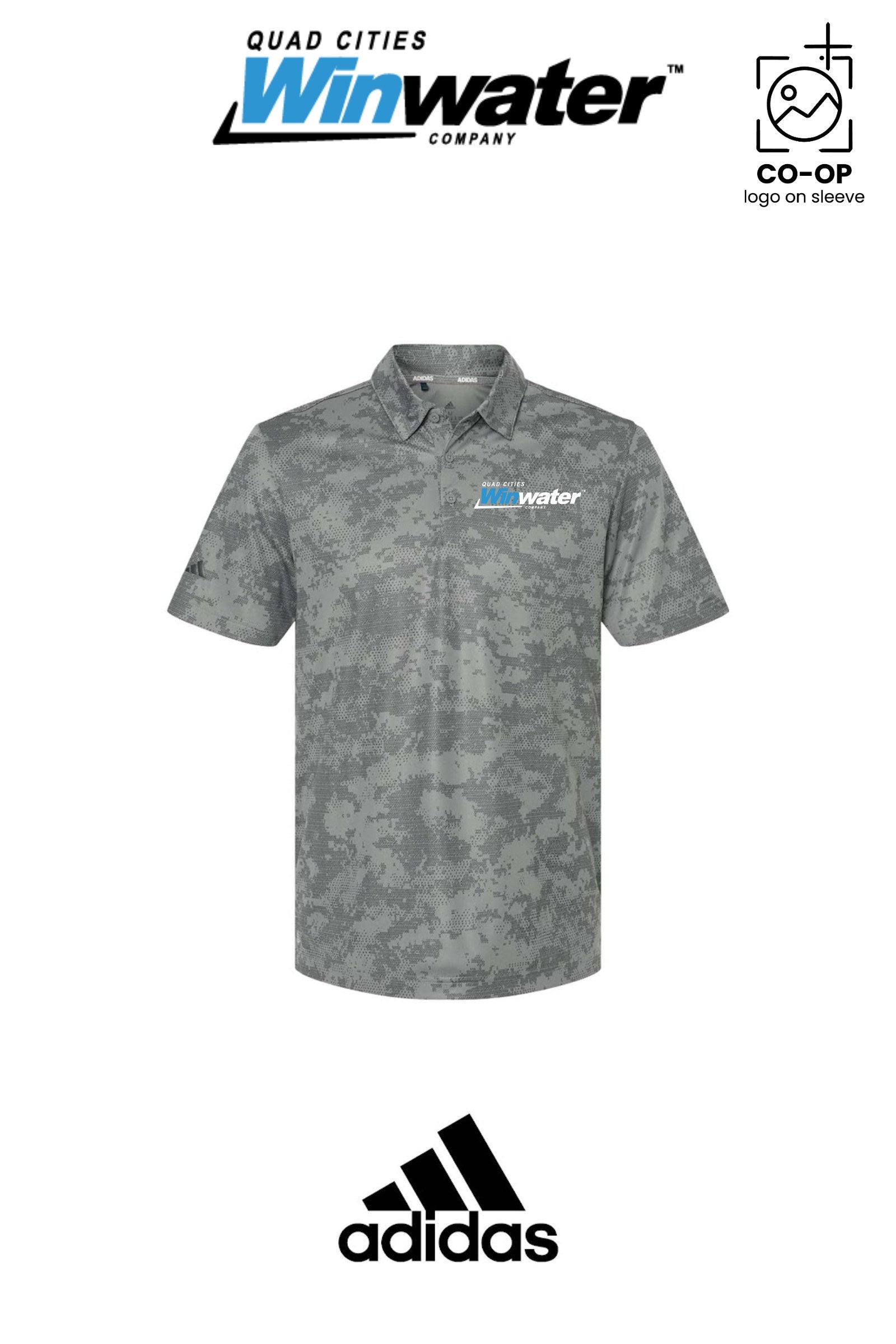 Adidas Mens All Over Camo Print Polo - Quad Cities Winwater