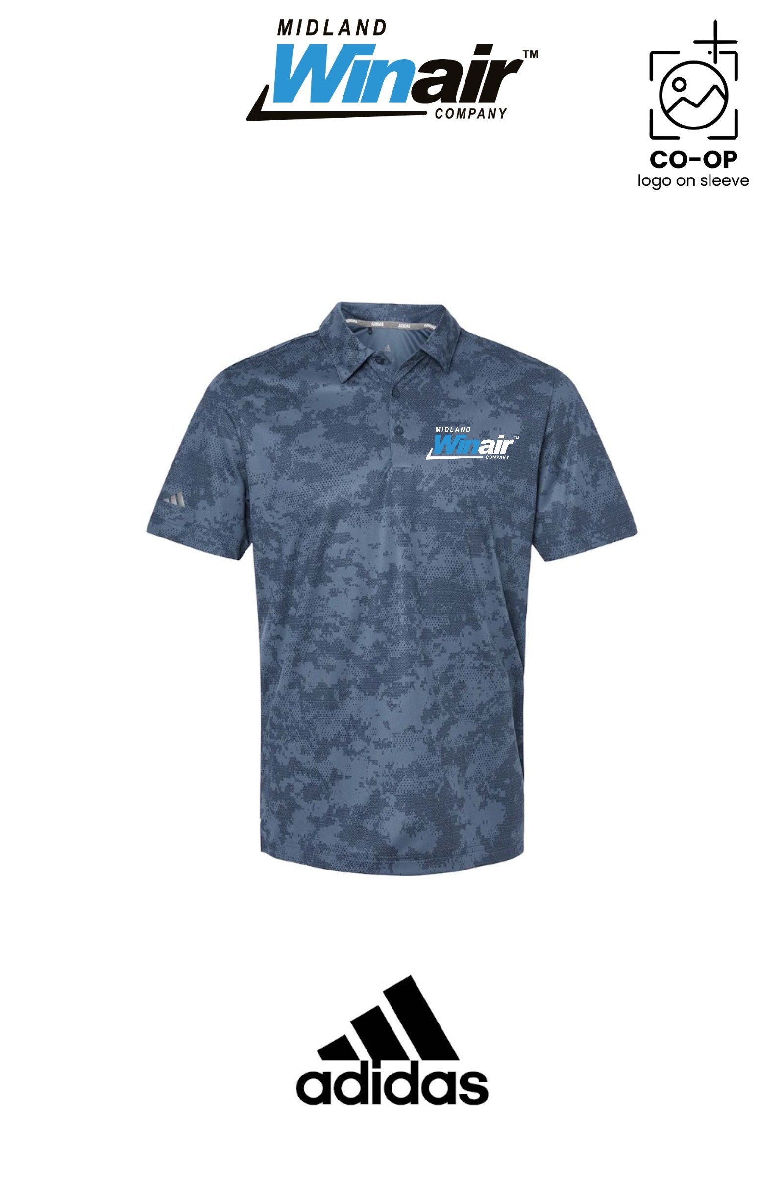 Adidas Mens All Over Camo Print Polo - Midland Winair