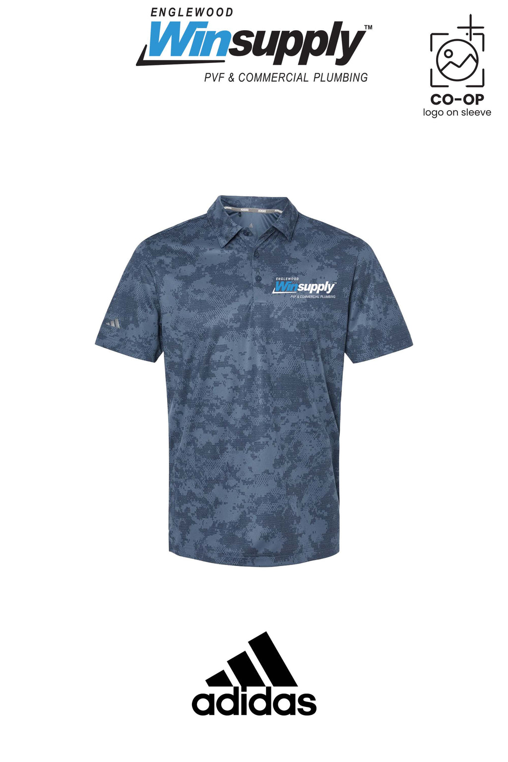 Adidas Mens All Over Camo Print Polo - Englewood Winsupply