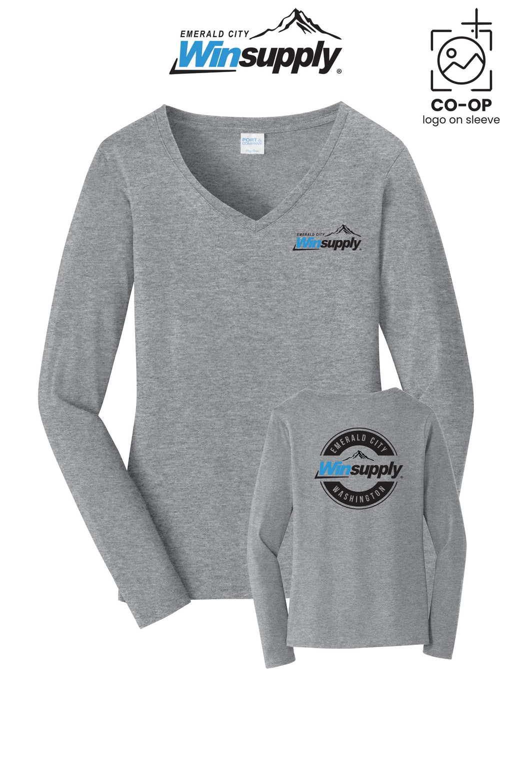 Port & Co™ Womens Long Sleeve Fan Favorite™ V-Neck Tee - Winsupply Emerald City