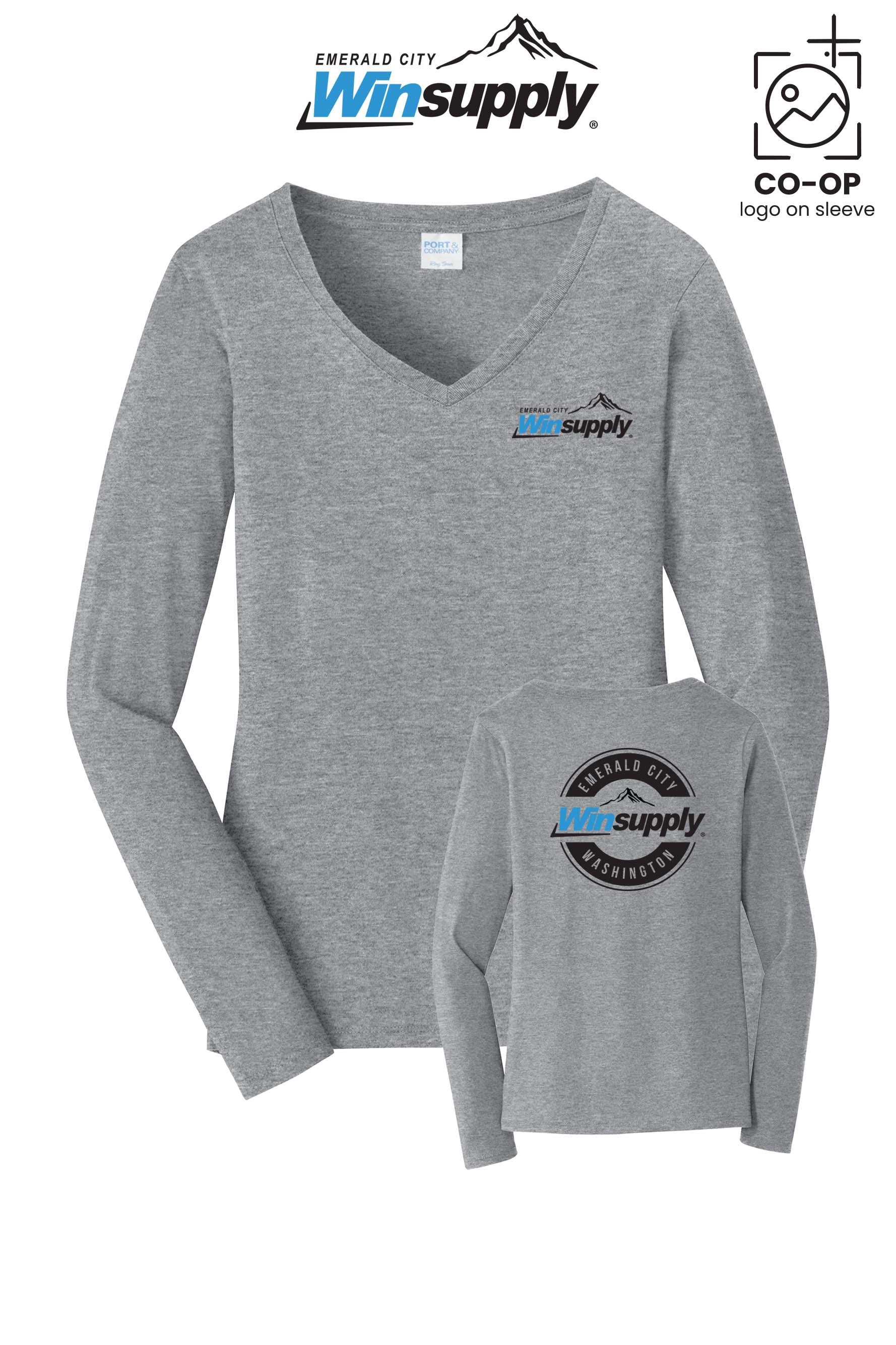Port & Co™ Womens Long Sleeve Fan Favorite™ V-Neck Tee - Winsupply Emerald City