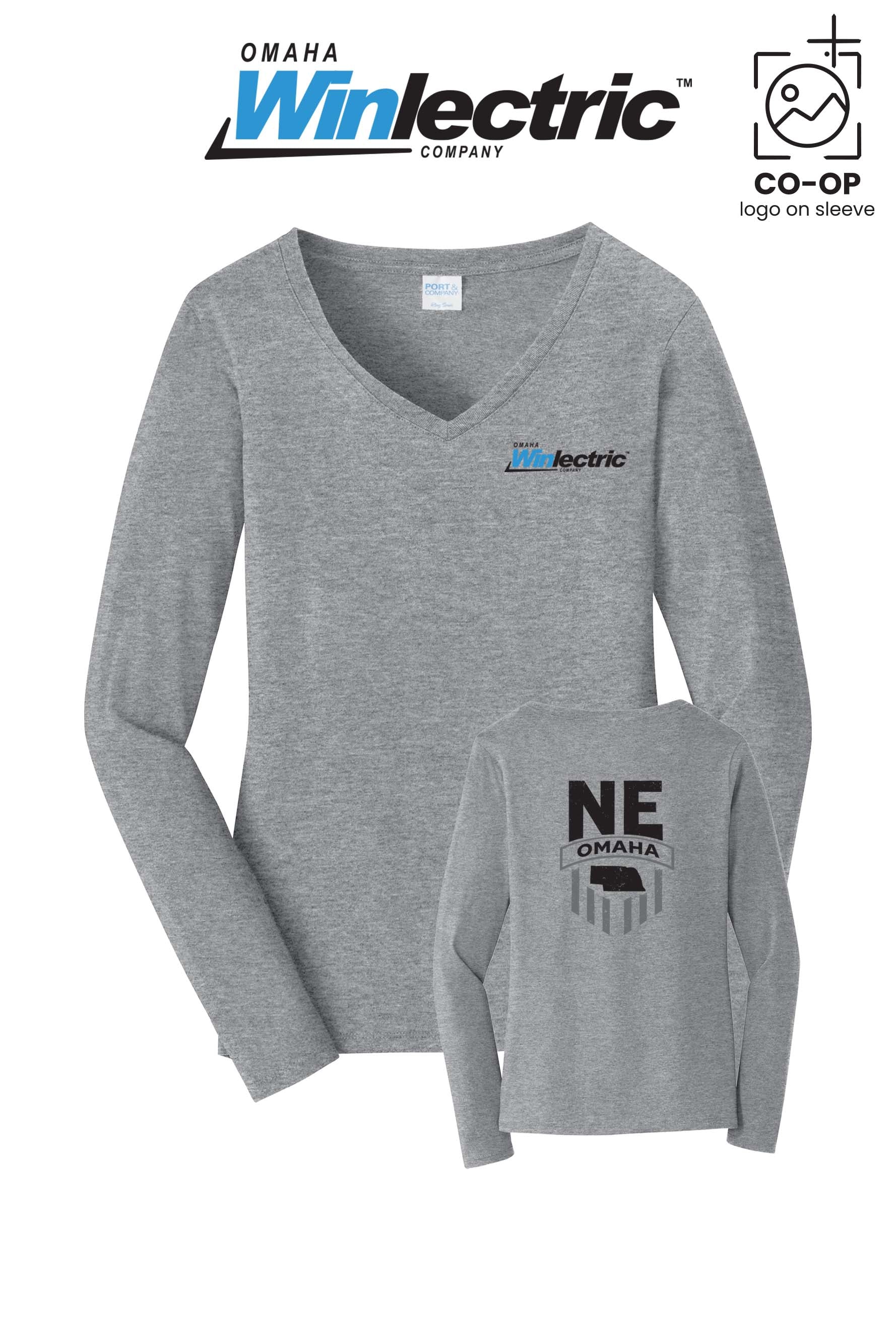Port & Co™ Womens Long Sleeve Fan Favorite™ V-Neck Tee - Omaha Winlectric