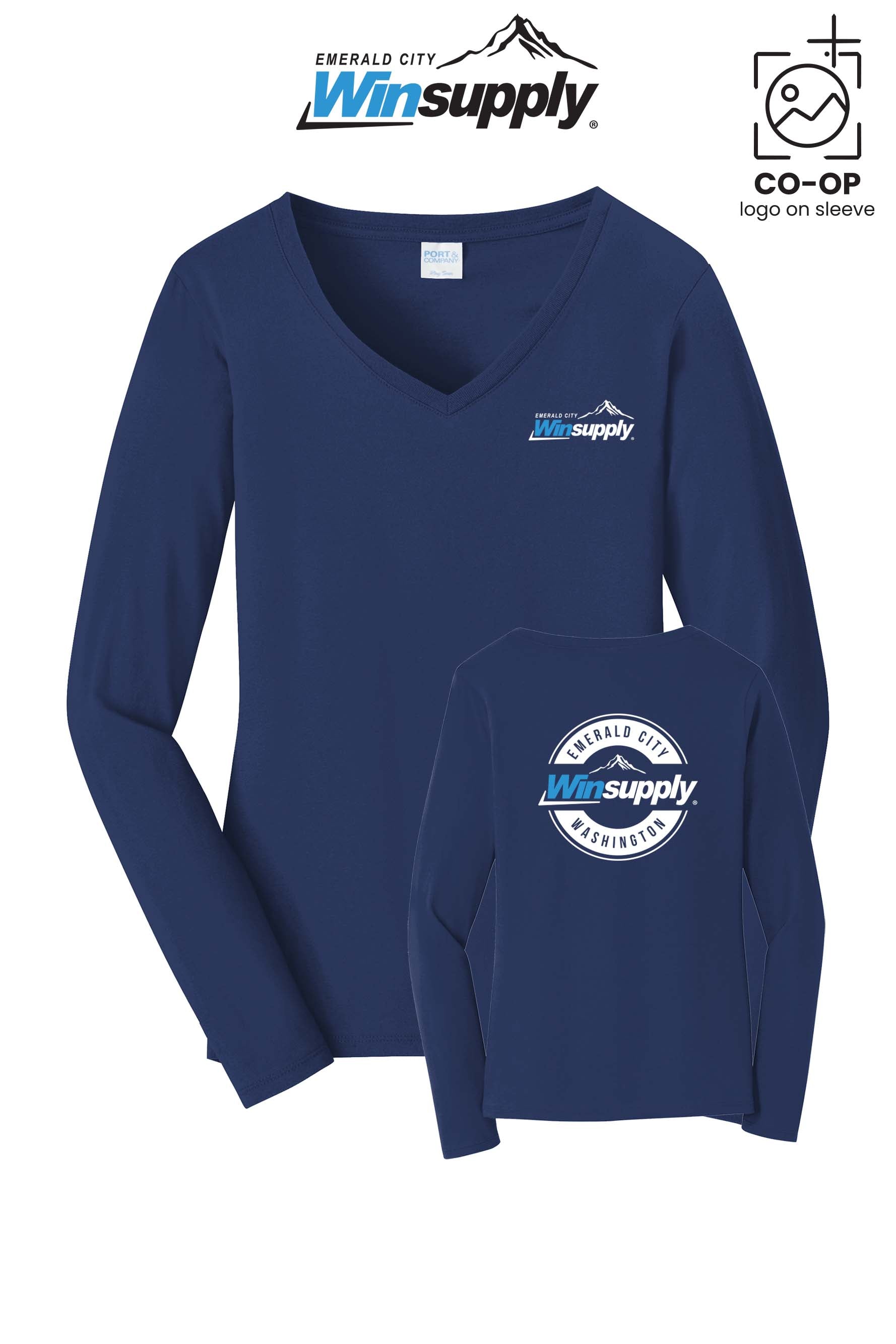 Port & Co™ Womens Long Sleeve Fan Favorite™ V-Neck Tee - Winsupply Emerald City