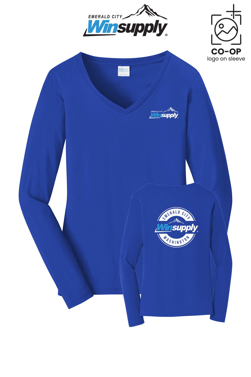 Port & Co™ Womens Long Sleeve Fan Favorite™ V-Neck Tee - Winsupply Emerald City