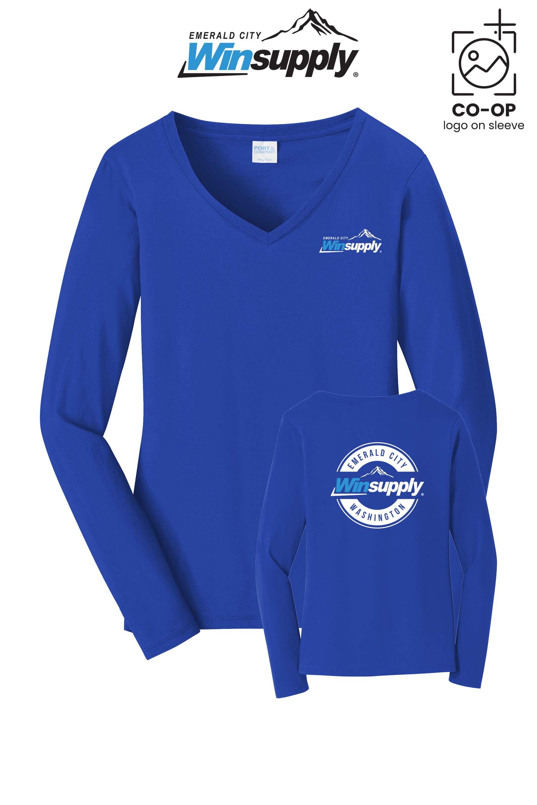 Port & Co™ Womens Long Sleeve Fan Favorite™ V-Neck Tee - Winsupply Emerald City