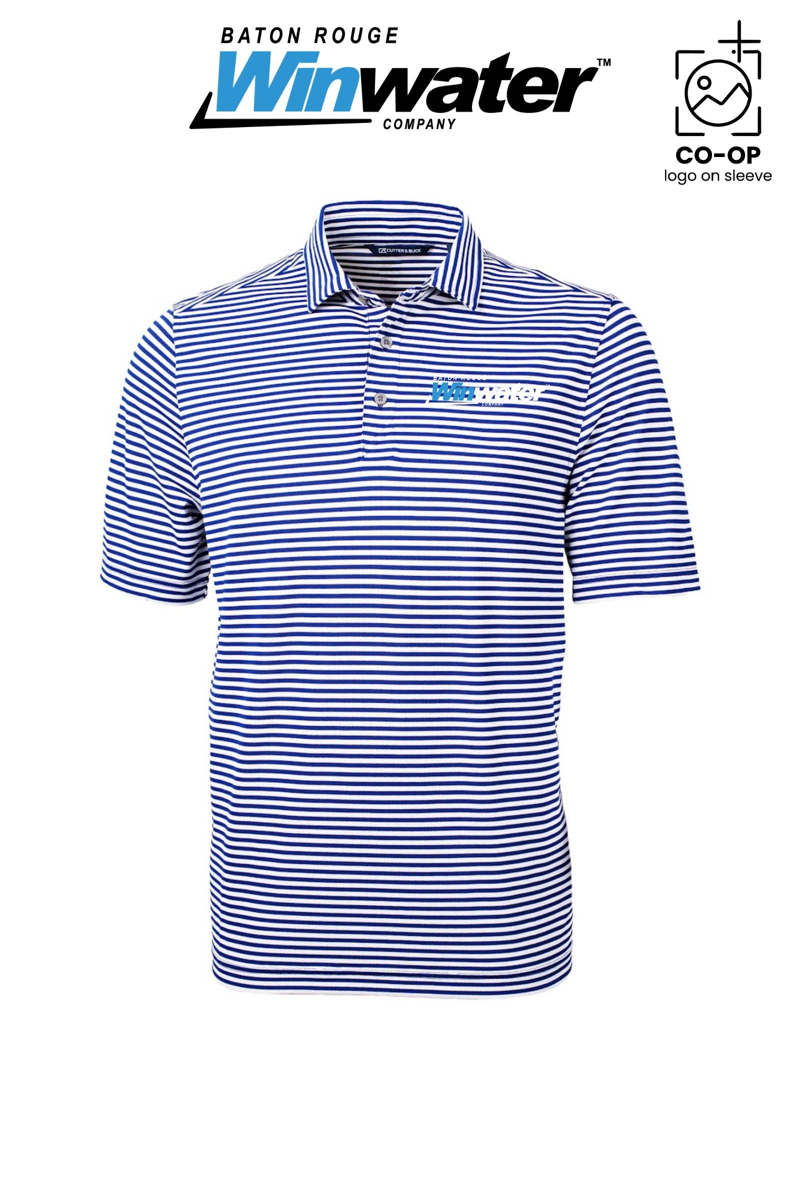 Cutter & Buck Virtue Recycled Stripe Featherlight Pique Mens Big & Tall Polo - Baton Rouge Winwater