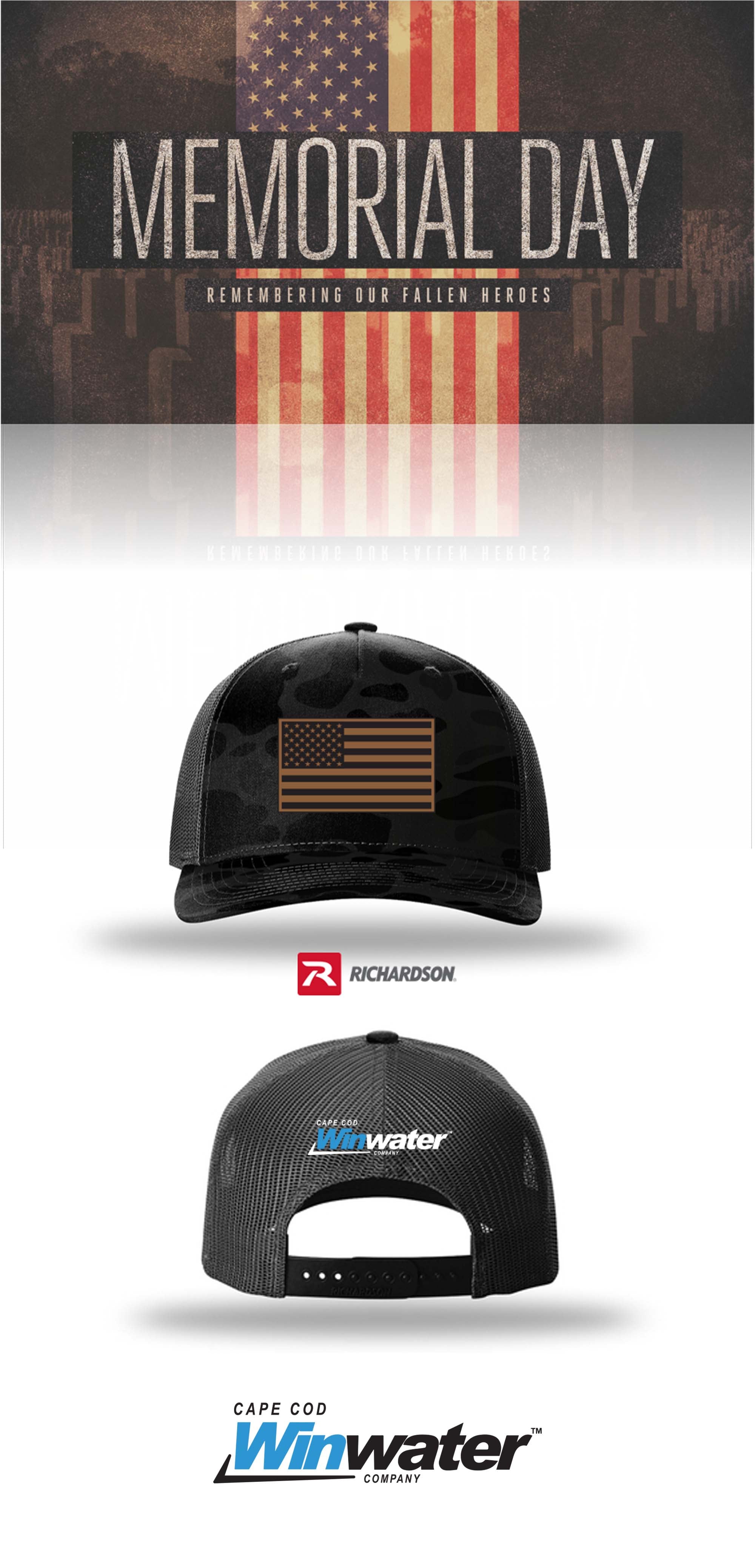 MEMORIAL DAY Richardson 112PFP Printed Five-Panel Trucker - Winwater Cape Cod