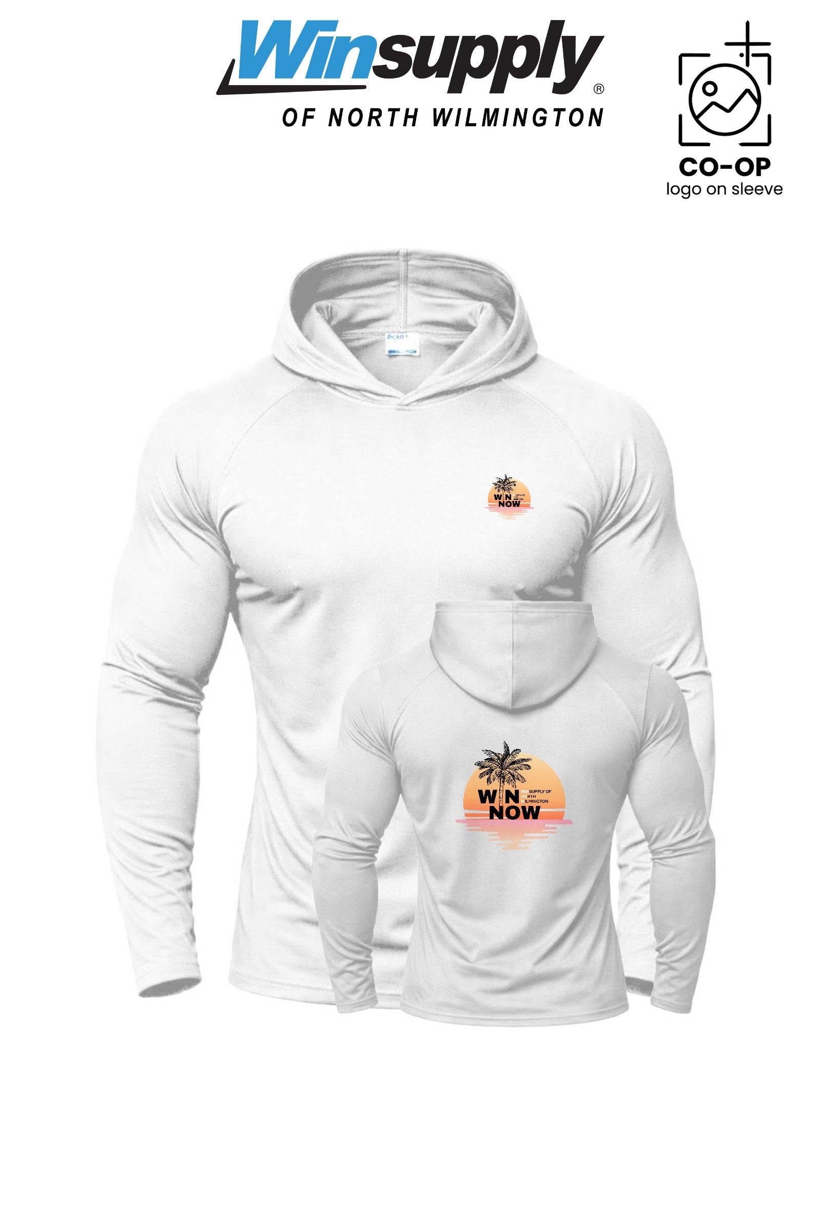 "WIN NOW" Port & Co™ Performance Pullover Hooded UPF50 Tee - Winsupply N Wilmington NC