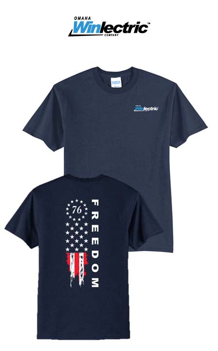 America 250 Port & Co Core Blend Tee - Freedom Tattered Banner - Omaha Winlectric